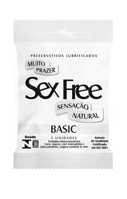 PRESERVATIVO LUBRIFICADO SEX FREE - BASIC - SENSAÇÃO NATURAL COM 3 UNIDADES