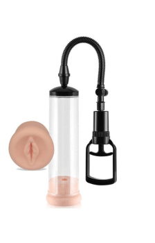 BOMBA PENIANA MANUAL COM BASE EM FORMA DE VAGINA CYBERSKIN + 3 ANÉIS